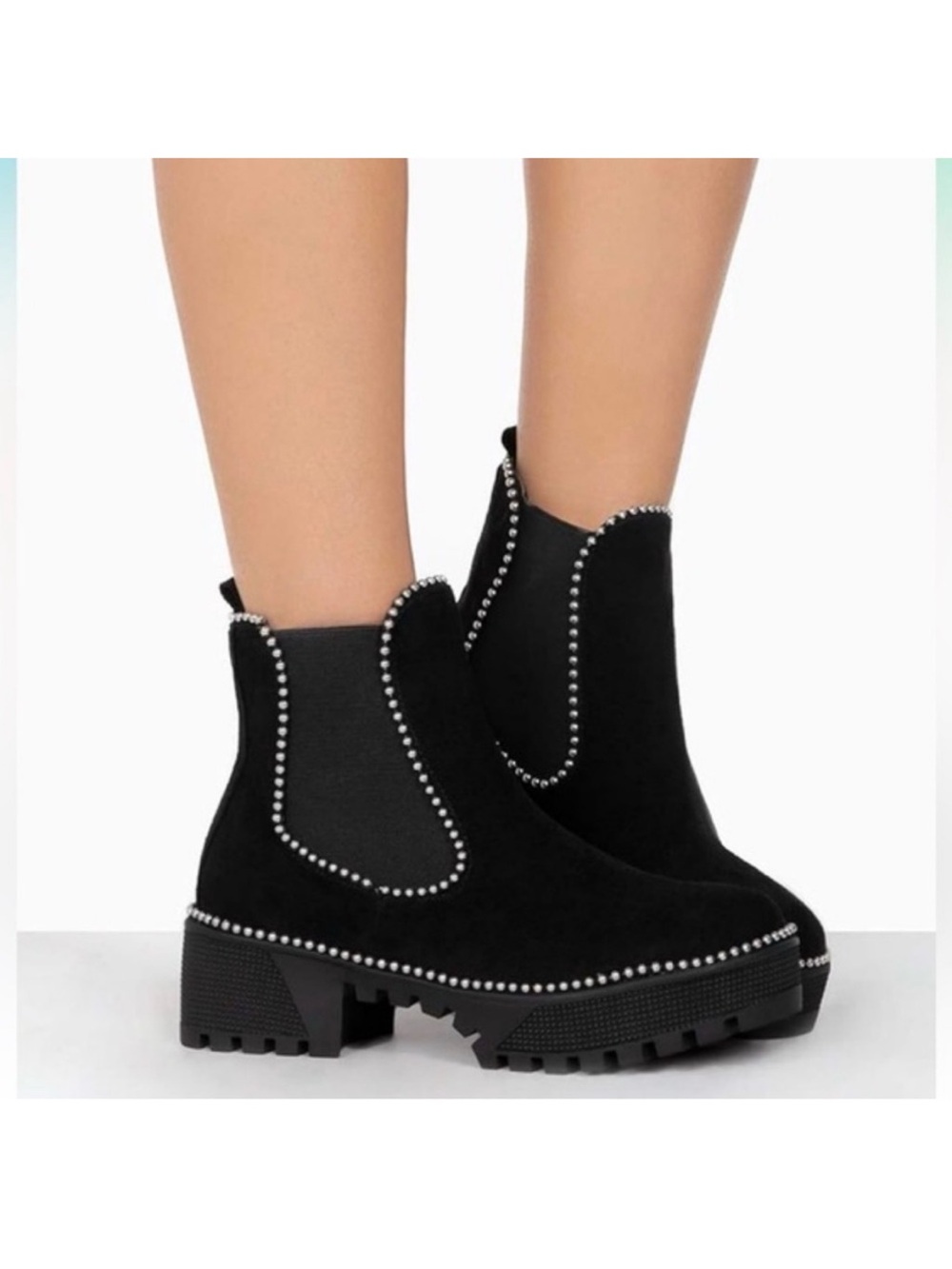Cape Robbin Black Studded Chelsea Platform Booties